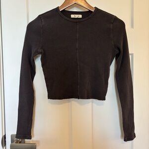 Madewell Gray Waffle Knit Crop LS